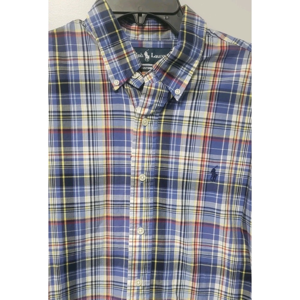Ralph Lauren Custom Fit Mens L Blue Red Yellow Plaid LS Button Up Shirt